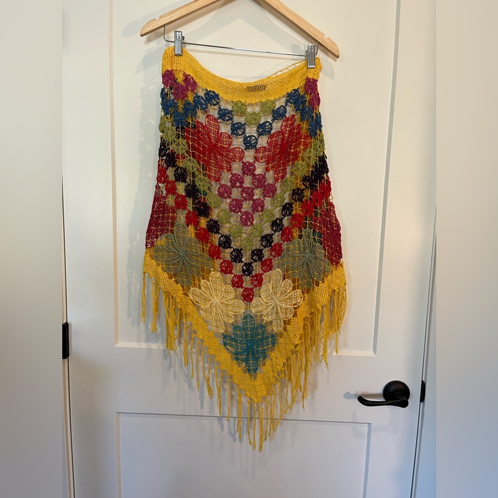 Lucky Brand Boho Festival Western Shawl Multi Colored Crochet Fringe One Size